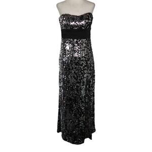 Vintage Y2K Speechless Silver Sequin Strapless Maxi Prom Dress Gown S